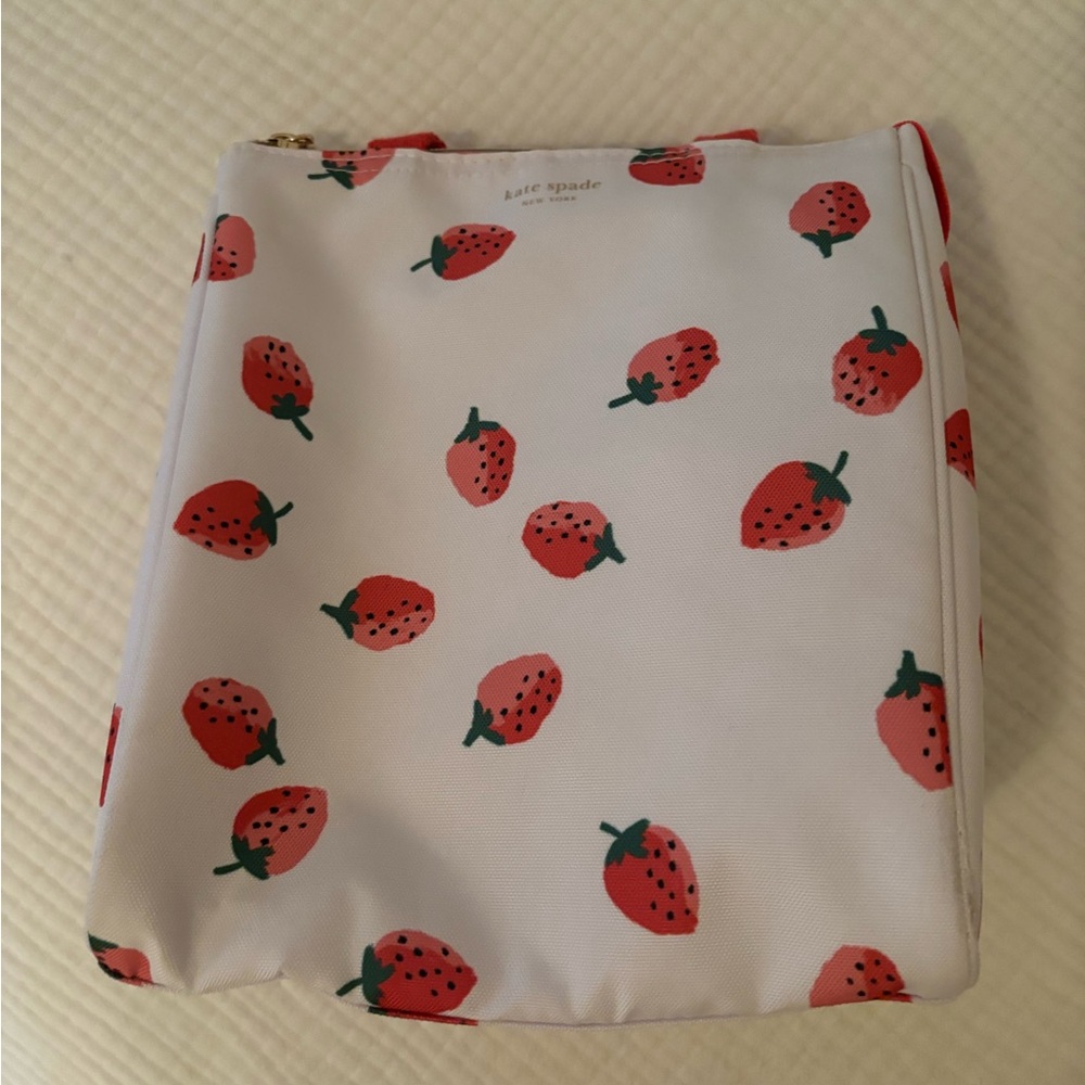 Kate Spade White and Red Strawberry Print lunch bag